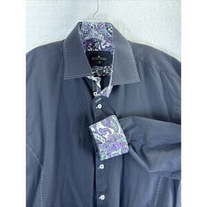 Bertigo Dress Shirt Mens Size 6 2XL Black Paisley Flip Cuff Collared Purple Blue